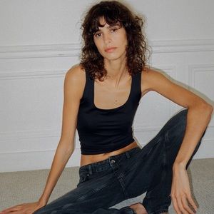 WIDE STRAP POLYAMIDE TOP - BLACK